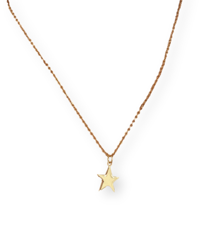 Gold filled star pendant necklace on a white background